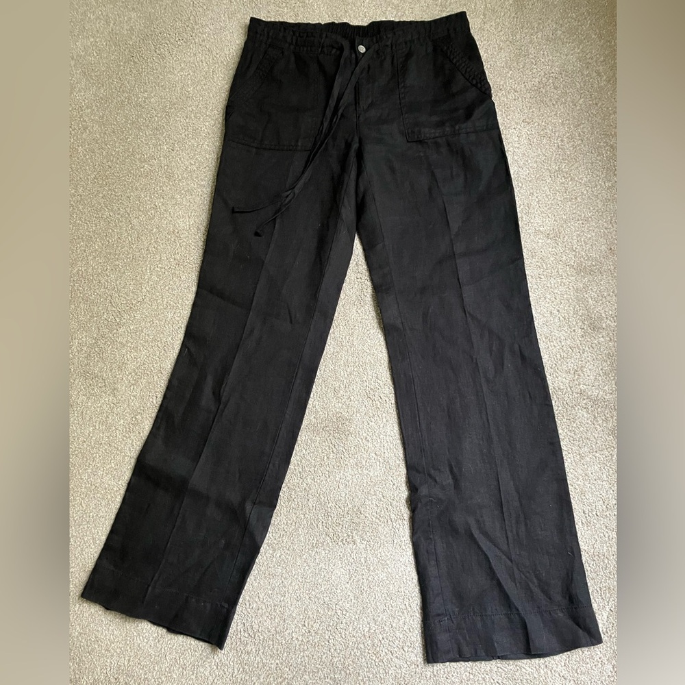 CALVIN KLEIN linen straight leg pant button zip pockets drawstring relaxed fit 6